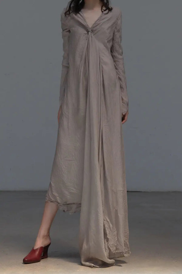 marc le bihan 2133 chest pleated dress taupe